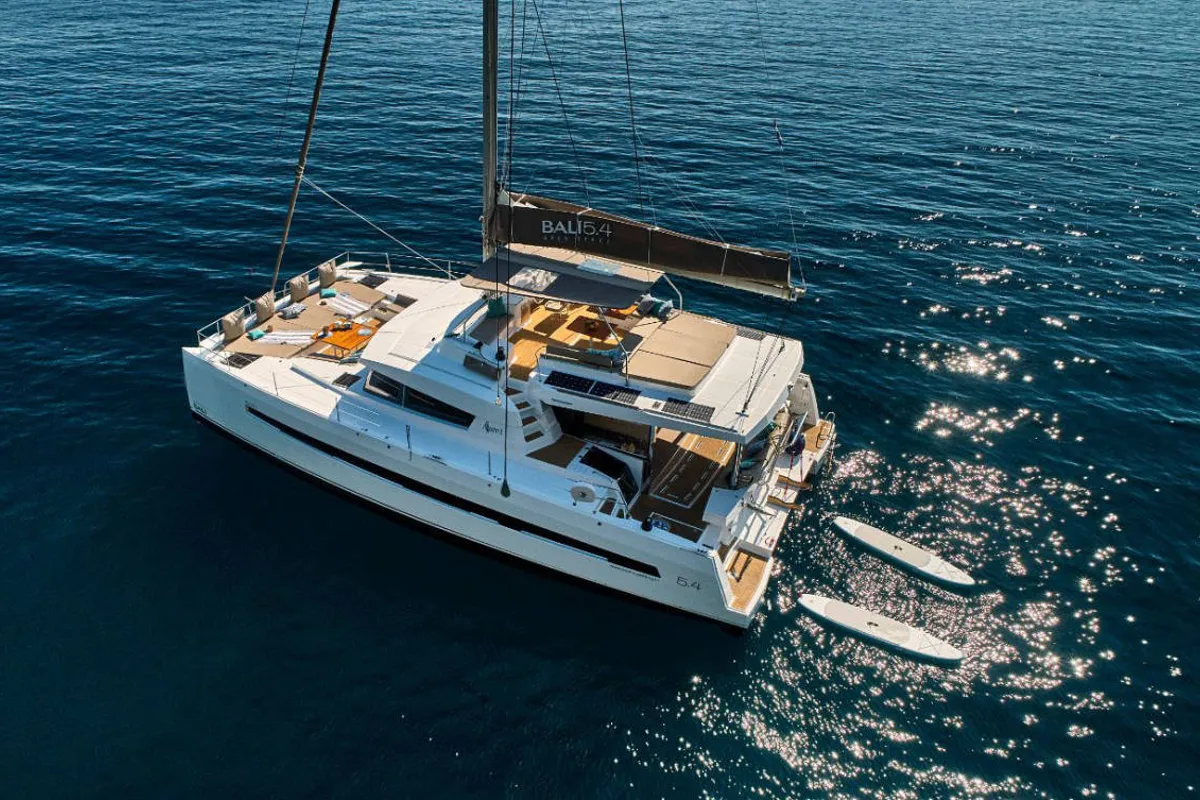 Exterior view of Spritz "New 2024", a Bali 5.4 catamaran at Figari/Golfo Aranci, Italy