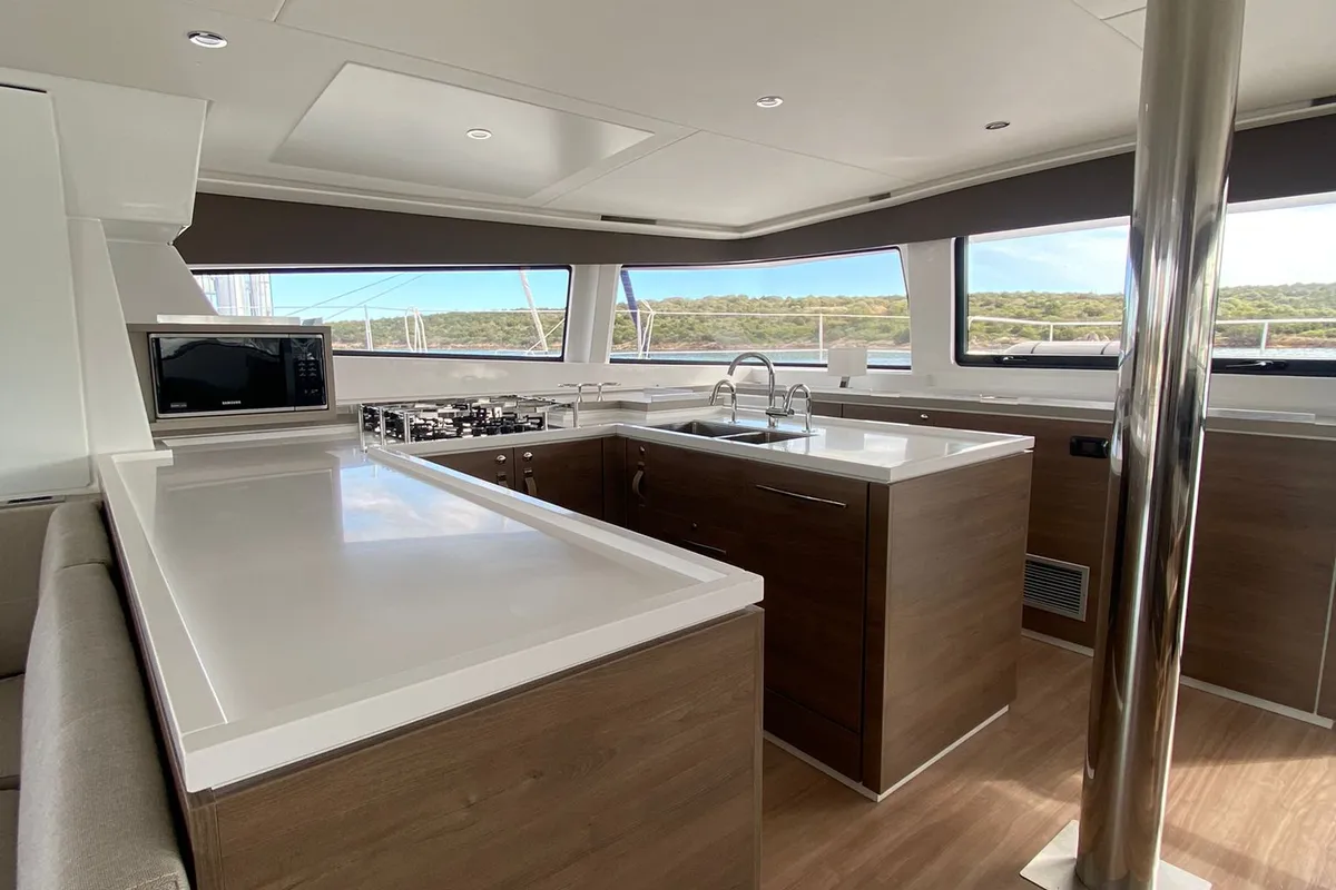 Galley of Spritz "New 2024", a Bali 5.4 catamaran at Figari/Golfo Aranci, Italy