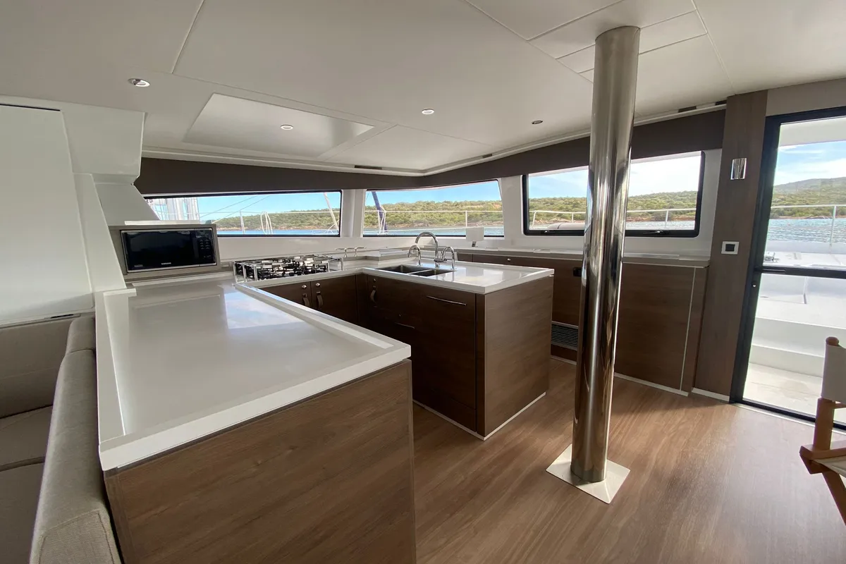 Galley of Spritz "New 2024", a Bali 5.4 catamaran at Figari/Golfo Aranci, Italy