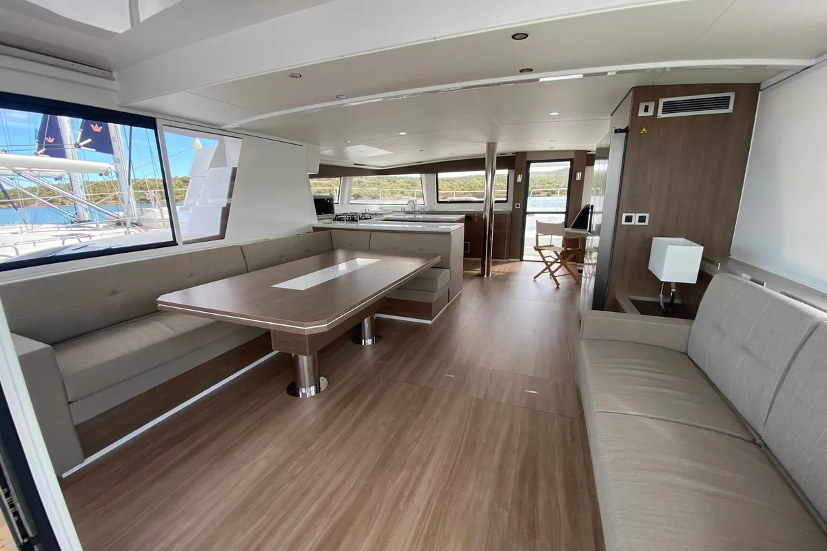 Salon of Spritz "New 2024", a Bali 5.4 catamaran at Figari/Golfo Aranci, Italy