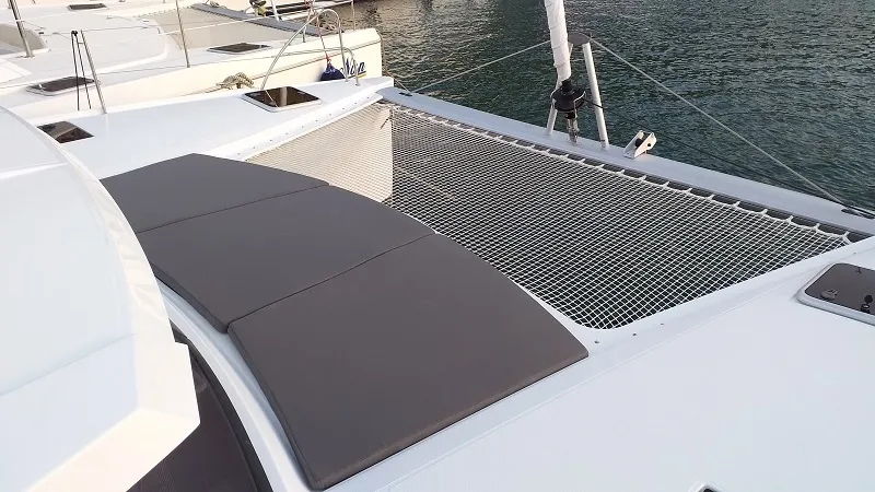 Deck of El Camino, a Fountaine Pajot Lucia 40 catamaran at Fethiye, Turkey