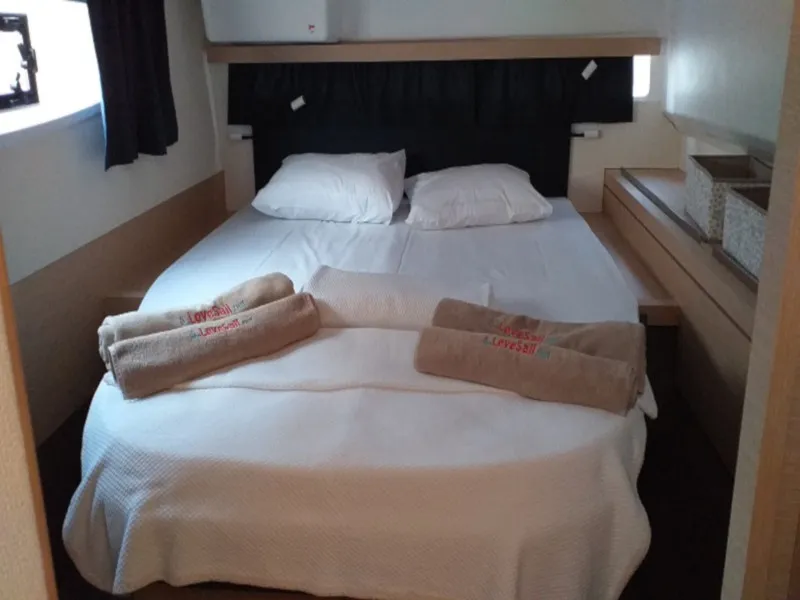 Cabin on El Camino, a Fountaine Pajot Lucia 40 catamaran at Fethiye, Turkey
