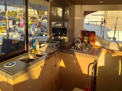 Galley of El Camino, a Fountaine Pajot Lucia 40 catamaran at Fethiye, Turkey