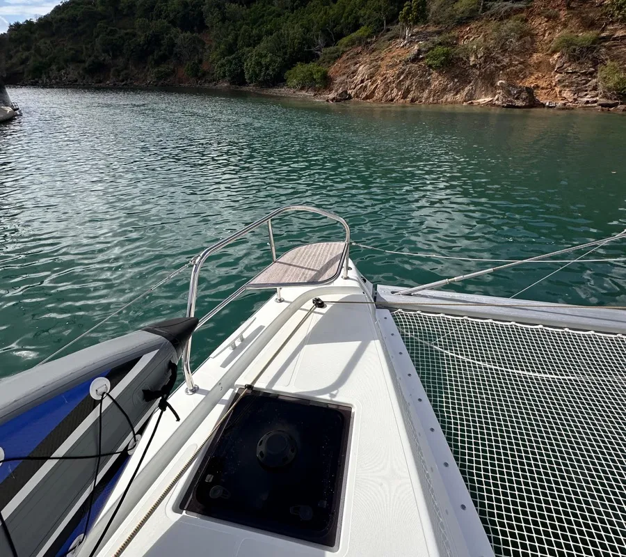 Deck of Maui- FIRST CLASS, a Lagoon 55 catamaran at Olbia, Italy