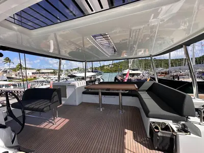 Cockpit of Maui- FIRST CLASS, a Lagoon 55 catamaran at Olbia, Italy