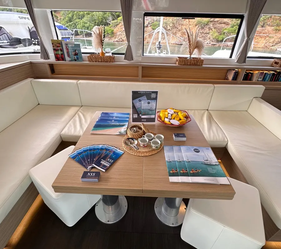 Salon of Maui- FIRST CLASS, a Lagoon 55 catamaran at Olbia, Italy