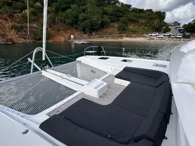 Deck of Maui- FIRST CLASS, a Lagoon 55 catamaran at Olbia, Italy