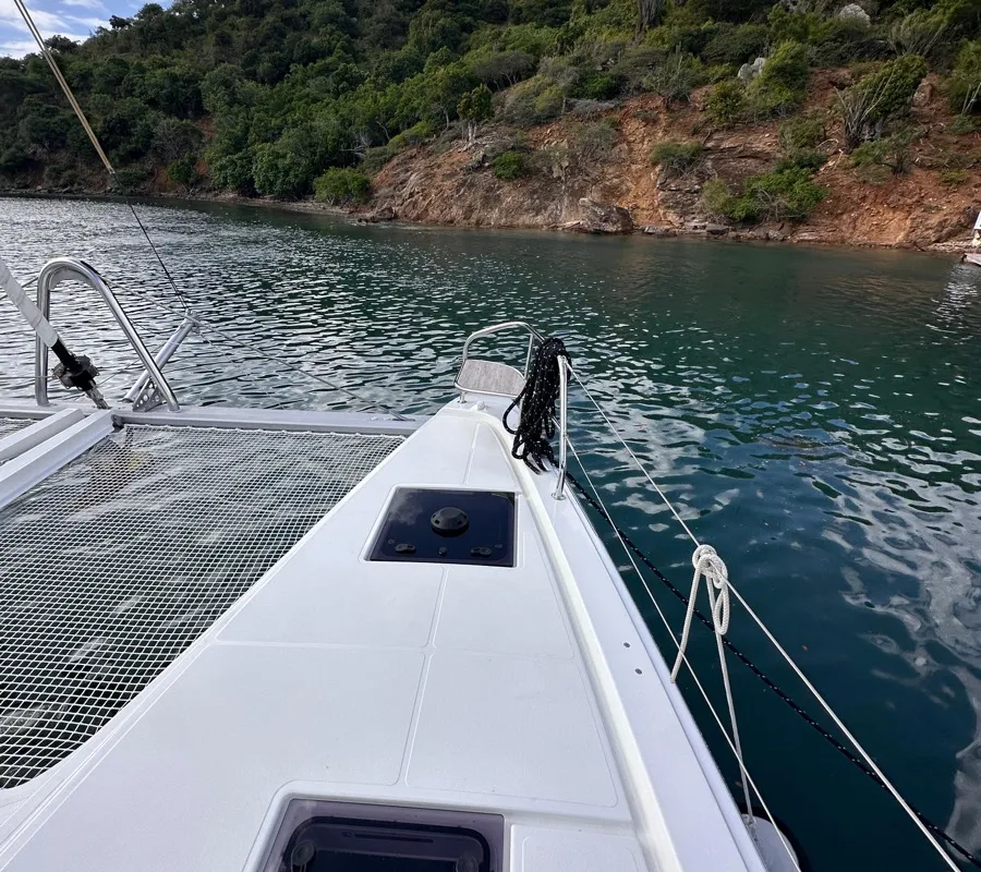 Deck of Maui- FIRST CLASS, a Lagoon 55 catamaran at Olbia, Italy