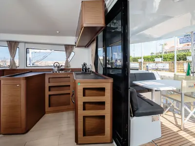 Galley of Lagoon 42, a catamaran at Capo d'Orlando, Italy