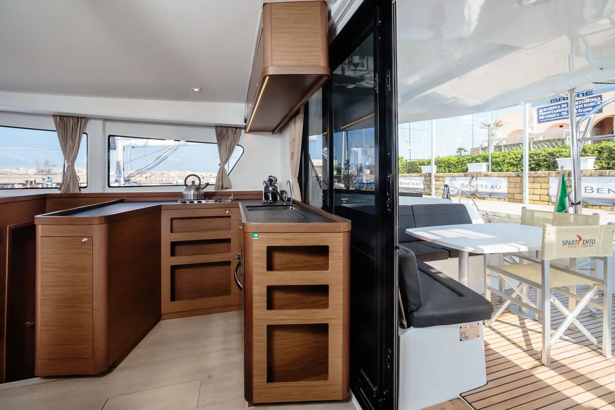 Galley of Lagoon 42, a catamaran at Capo d'Orlando, Italy