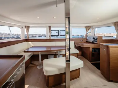Salon of Lagoon 42, a catamaran at Capo d'Orlando, Italy
