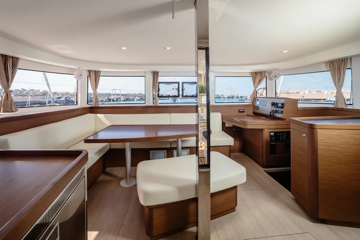 Salon of Lagoon 42, a catamaran at Capo d'Orlando, Italy