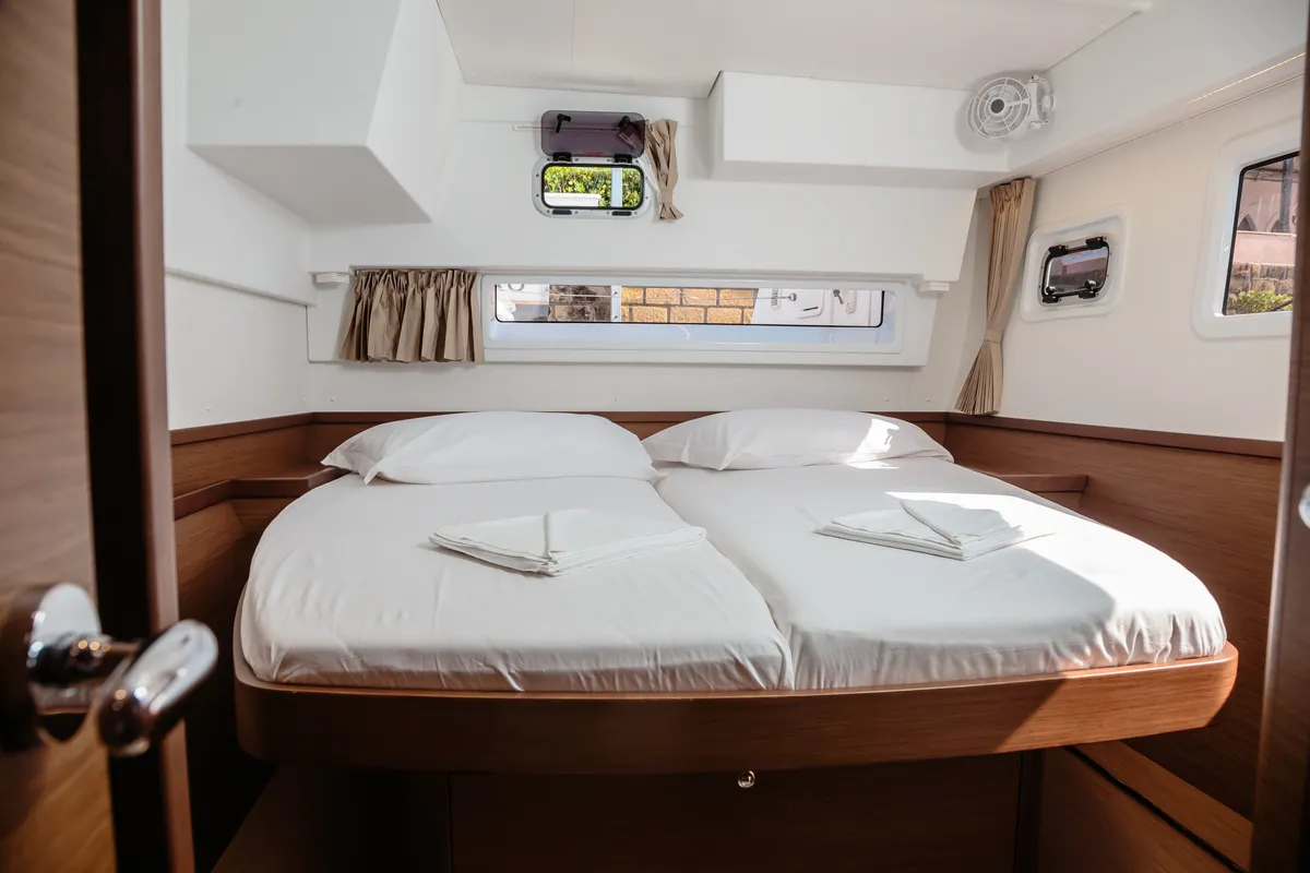 Cabin on Lagoon 42, a catamaran at Capo d'Orlando, Italy