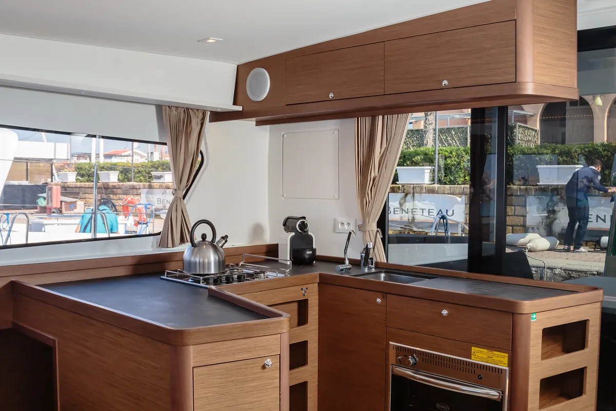 Galley of Lagoon 42, a catamaran at Capo d'Orlando, Italy