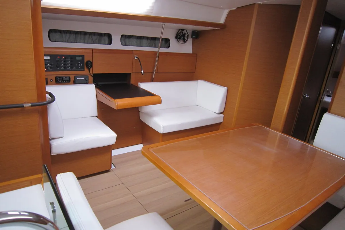 Salon of Airbender, a Jeanneau Sun Odyssey 449 sailboat at Lavreotiki Municipal Unit, Greece