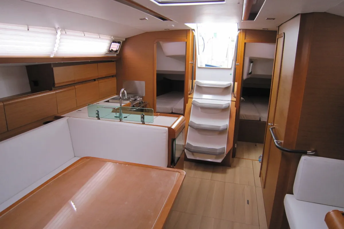 Salon of Airbender, a Jeanneau Sun Odyssey 449 sailboat at Lavreotiki Municipal Unit, Greece