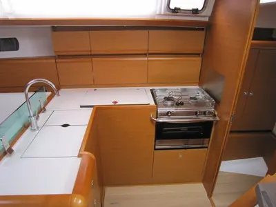 Galley of Airbender, a Jeanneau Sun Odyssey 449 sailboat at Lavreotiki Municipal Unit, Greece
