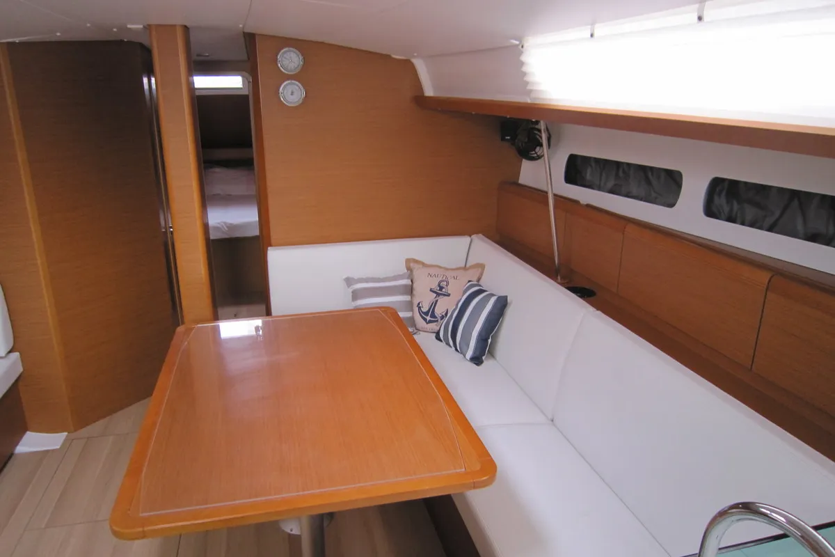Salon of Airbender, a Jeanneau Sun Odyssey 449 sailboat at Lavreotiki Municipal Unit, Greece