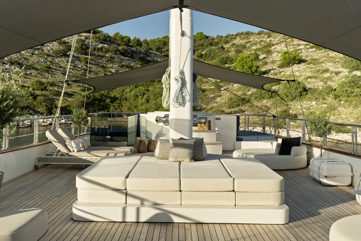 Deck of Maxita, a Gulet Motoryacht motor yacht at Split, Croatia