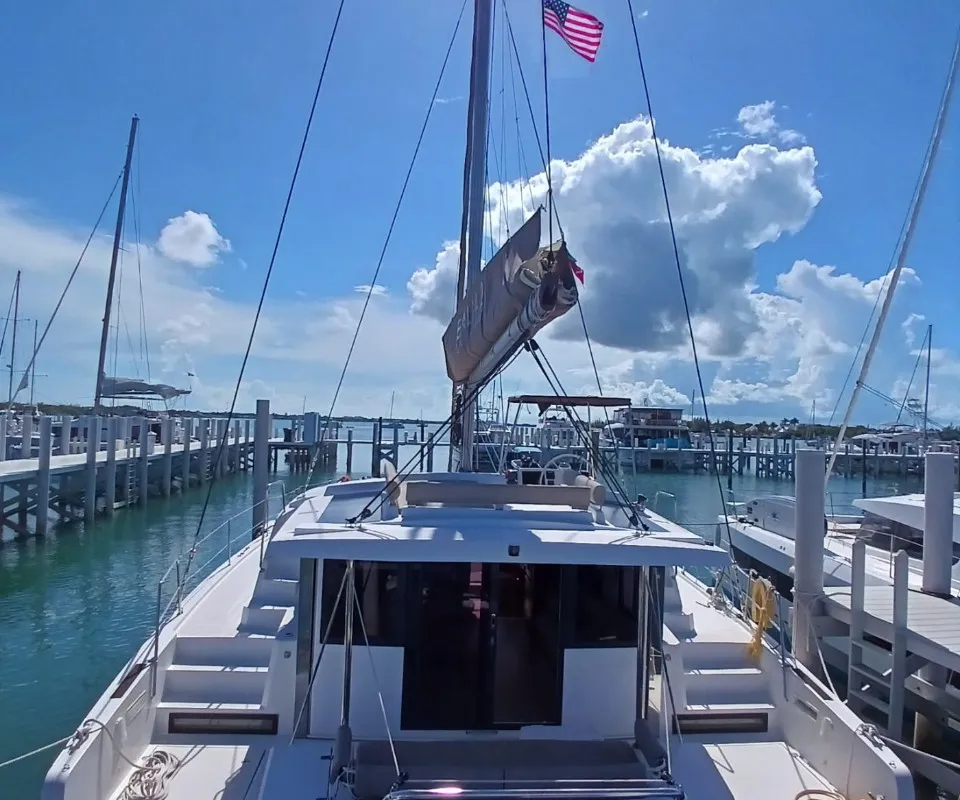 Exterior view of Uncharted, a Bali 4.2 catamaran at Central Abaco, Bahamas