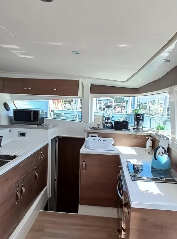 Galley of Uncharted, a Bali 4.2 catamaran at Central Abaco, Bahamas