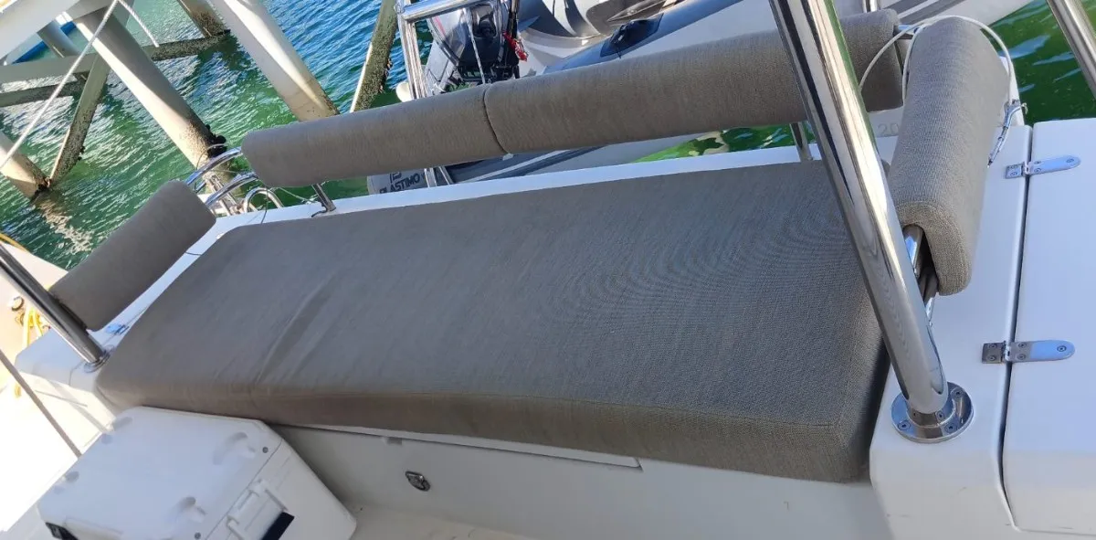 Deck of Uncharted, a Bali 4.2 catamaran at Central Abaco, Bahamas