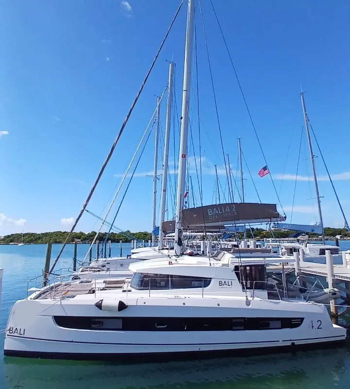 Exterior view of Uncharted, a Bali 4.2 catamaran at Central Abaco, Bahamas