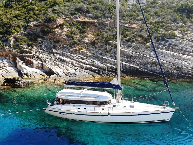 Exterior view of The Big One Two, a Dufour Atoll 6 sailboat at Primošten, Croatia