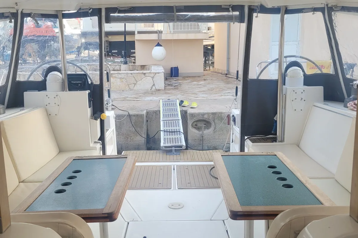 Cockpit of The Big One Two, a Dufour Atoll 6 sailboat at Primošten, Croatia