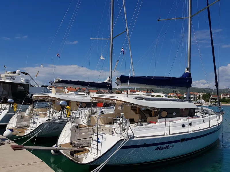 Exterior view of The Big One Two, a Dufour Atoll 6 sailboat at Primošten, Croatia