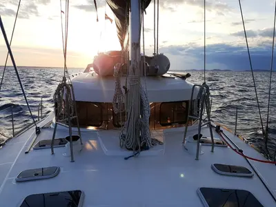 Deck of The Big One Two, a Dufour Atoll 6 sailboat at Primošten, Croatia