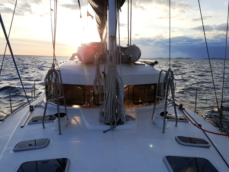 Deck of The Big One Two, a Dufour Atoll 6 sailboat at Primošten, Croatia