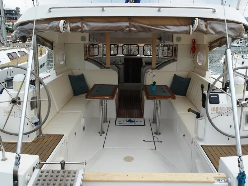 Cockpit of The Big One Two, a Dufour Atoll 6 sailboat at Primošten, Croatia