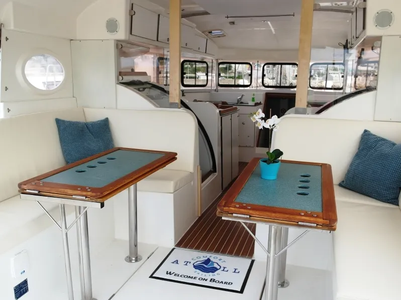 Salon of The Big One Two, a Dufour Atoll 6 sailboat at Primošten, Croatia