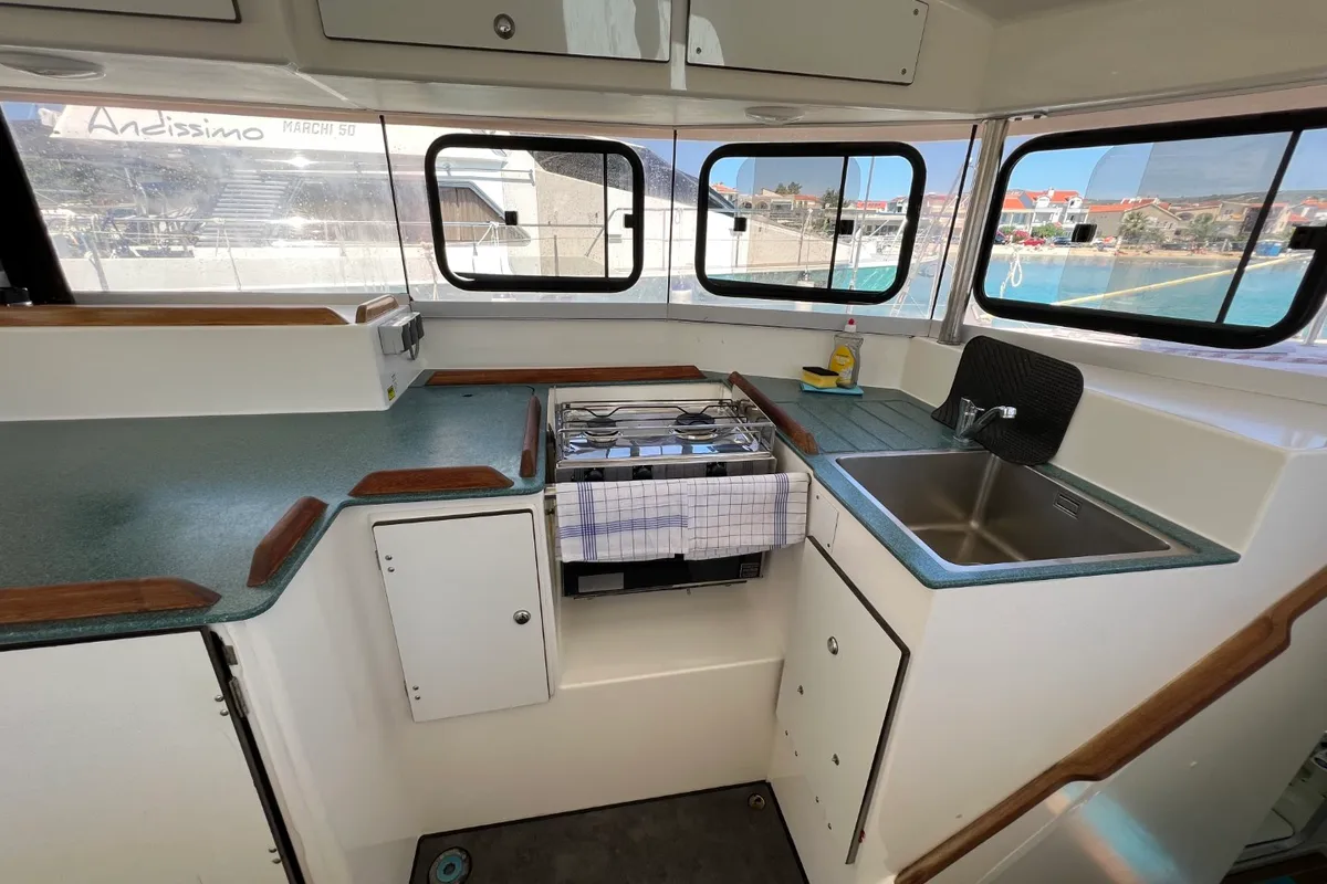 Galley of The Big One Two, a Dufour Atoll 6 sailboat at Primošten, Croatia