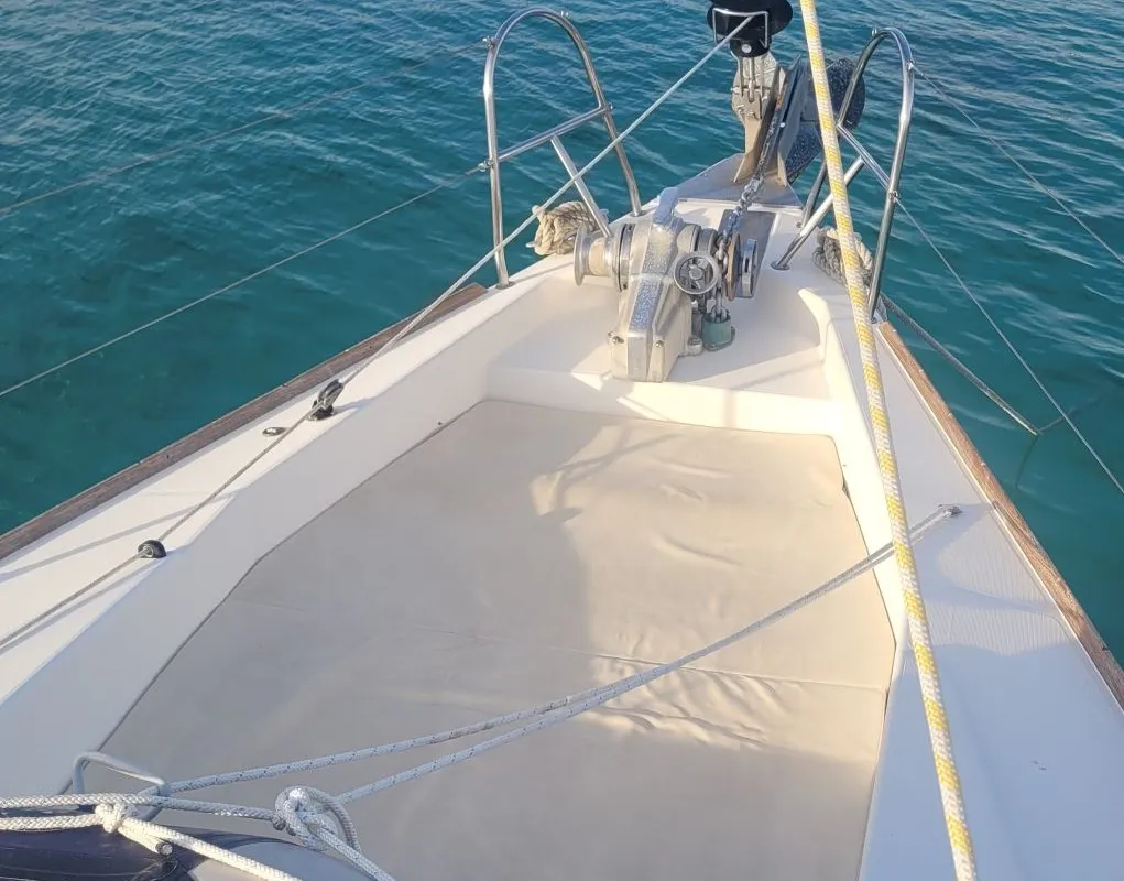 Deck of The Big One Two, a Dufour Atoll 6 sailboat at Primošten, Croatia