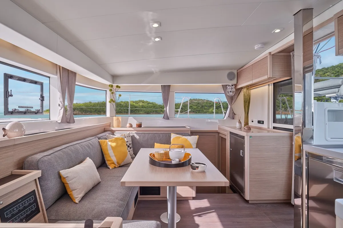 Salon of Ocean King, a Lagoon 40 catamaran at Athens, Greece