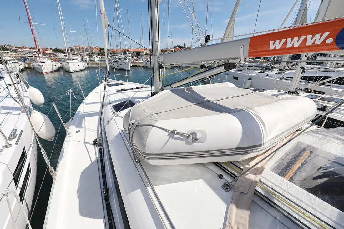 Deck of Waka, a Jeanneau Sun Odyssey 440 sailboat at Grad Biograd na Moru, Croatia