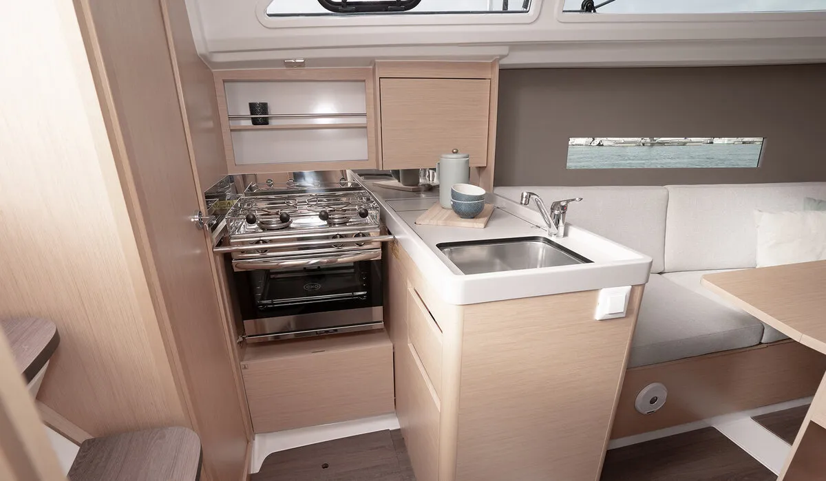 Galley of Peanut, a Beneteau Oceanis 30.1 sailboat at Road Town, British Virgin Islands