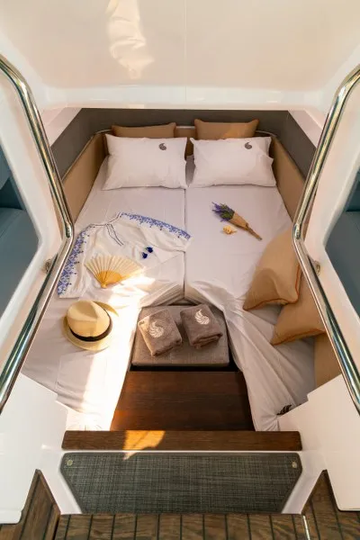 Cabin on MY CHARACTER, a Axopar 37 XC Cross Cabin motorboat at Kalyvia Thorikou Municipal Unit, Greece