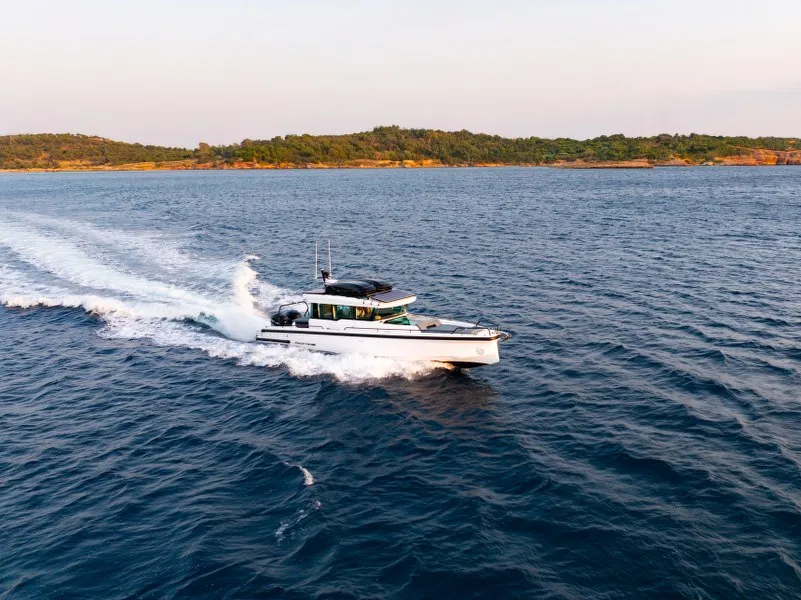 Exterior view of MY CHARACTER, a Axopar 37 XC Cross Cabin motorboat at Kalyvia Thorikou Municipal Unit, Greece