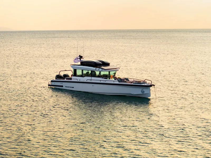 Exterior view of MY CHARACTER, a Axopar 37 XC Cross Cabin motorboat at Kalyvia Thorikou Municipal Unit, Greece