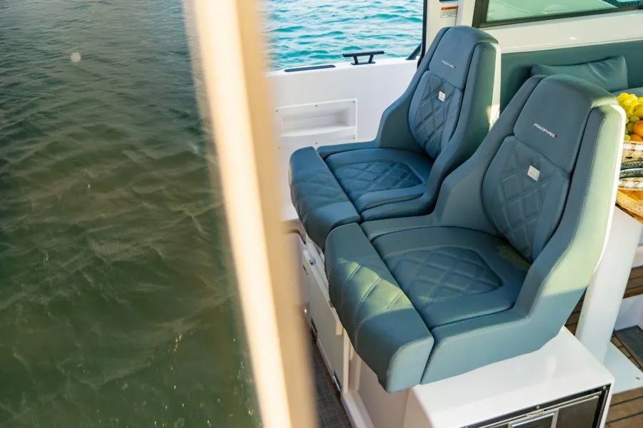 Cockpit of MY CHARACTER, a Axopar 37 XC Cross Cabin motorboat at Kalyvia Thorikou Municipal Unit, Greece