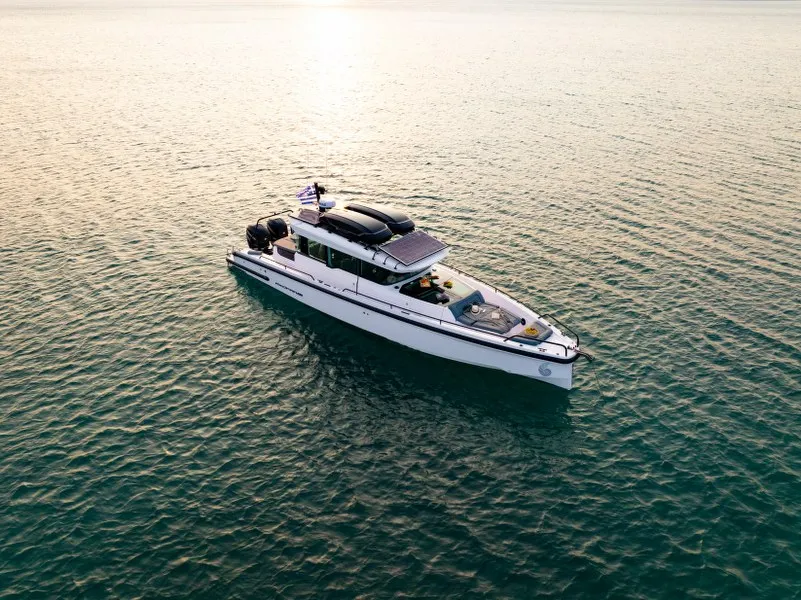 Exterior view of MY CHARACTER, a Axopar 37 XC Cross Cabin motorboat at Kalyvia Thorikou Municipal Unit, Greece
