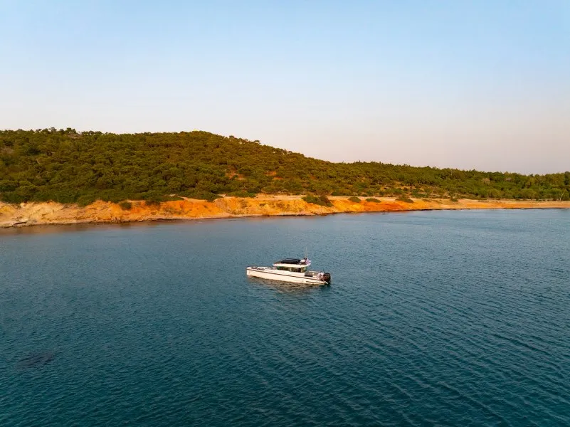 Exterior view of MY CHARACTER, a Axopar 37 XC Cross Cabin motorboat at Kalyvia Thorikou Municipal Unit, Greece