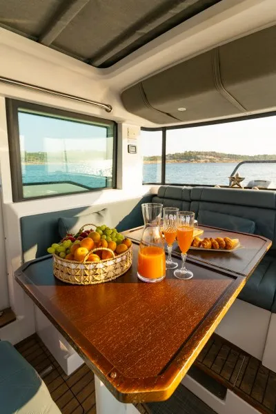 Salon of MY CHARACTER, a Axopar 37 XC Cross Cabin motorboat at Kalyvia Thorikou Municipal Unit, Greece