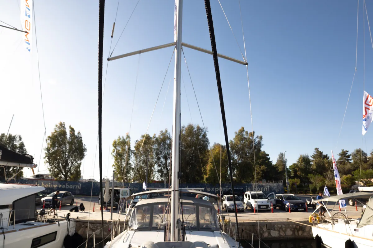 Exterior view of Mary Too, a Beneteau Oceanis 46.1 sailboat at Athens, Greece