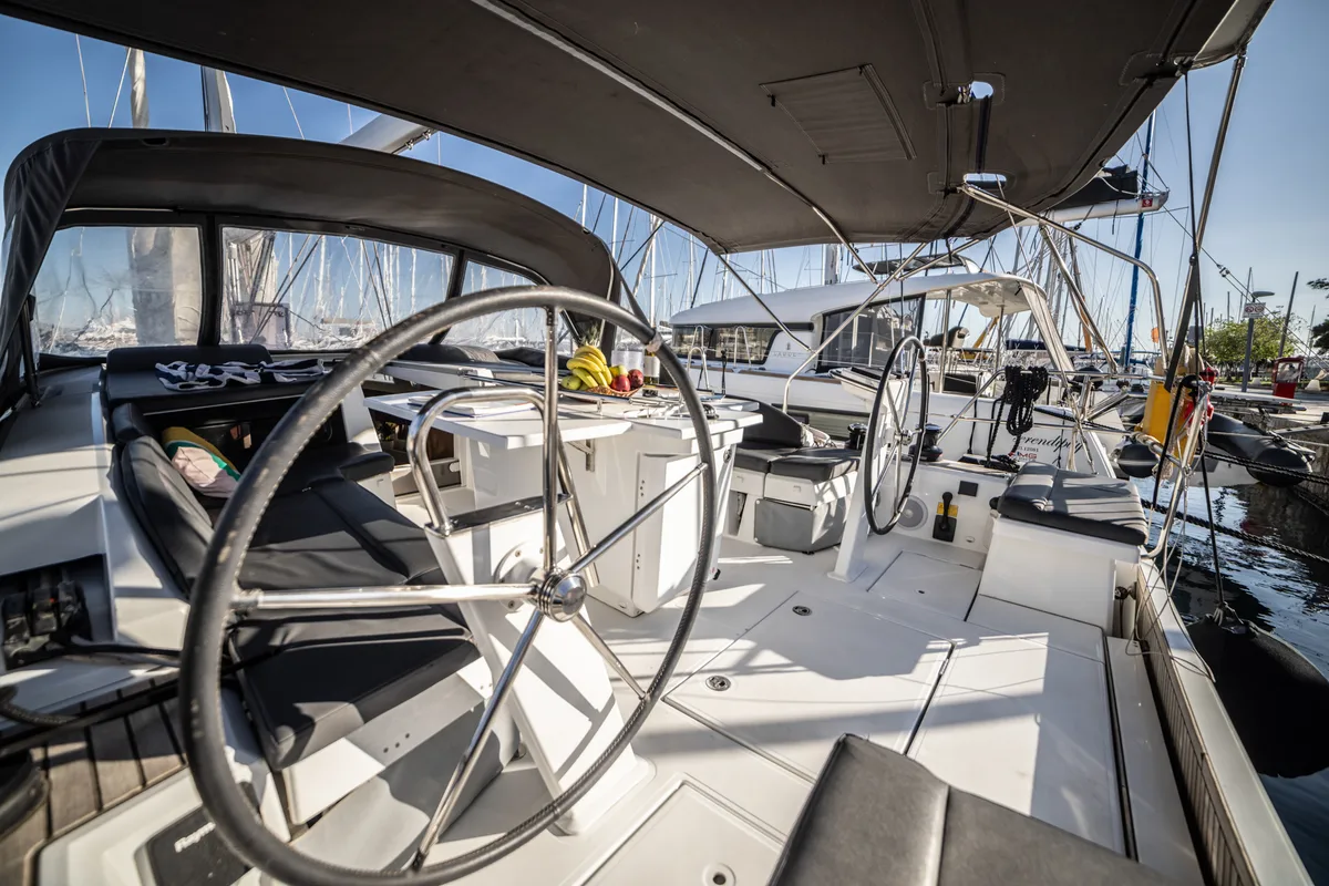 Cockpit of Mary Too, a Beneteau Oceanis 46.1 sailboat at Athens, Greece