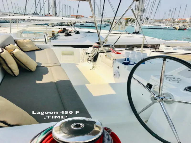 Deck of TIME , a Lagoon 450 catamaran at Općina Sukošan, Croatia