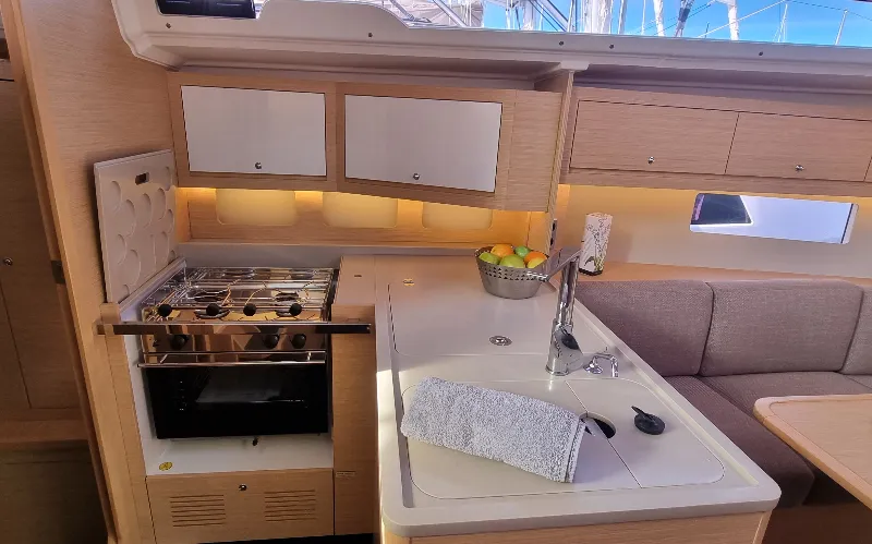 Galley of Skyline, a Dufour 37 sailboat at Vallauris, France